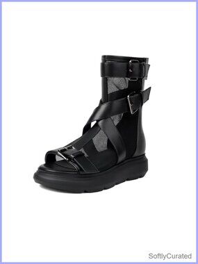 Gladiator High Top Sandals Open Toe Flat Platform Mesh Ankle Boot Buckle Zip